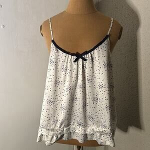 Vera Wang Polka Dot Bowtie Ruffle Babydoll Top L Balletcore Coquette Girl Comfy